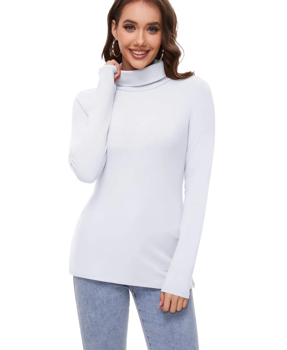 Thermo Oberteil Damen Thermounterwäsche Rollkragenshirt Innenfleece Thermo Unterhemd Rollkragen Langarmshirt Rollkragenpullover Stehkragen Shirt