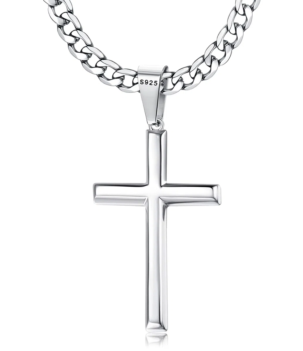 Chriscoco Kreuz Kette für Herren Damen 925 Sterling Silber Kreuz Anhänger mit Edelstahl Kubanische Kette Halskette 5MM Breit Silber Kette für Herren