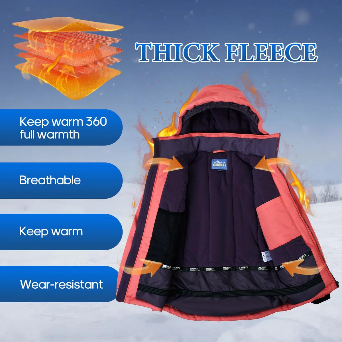 SMONTY SNOWER Mädchen Schneeanzug mit abnehmbarer Kapuze, Skianzug, extra warm, Winteranzug