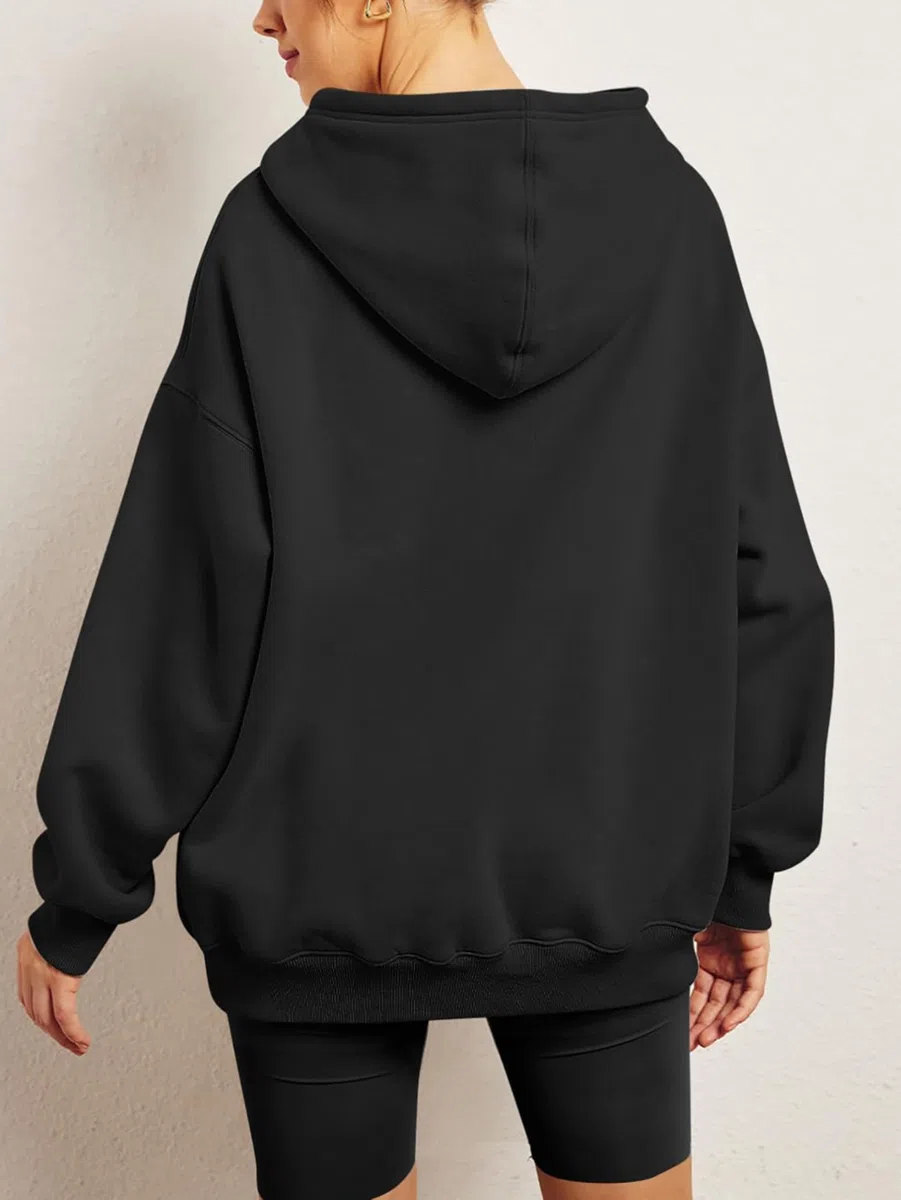 Jhsnjnr Hoodie Damen Oversize Sport Pullover Langarm Fleece Gefütterte Sweatshirt mit Kapuze Einfarbig Basic Hoody Kapuzenpullover