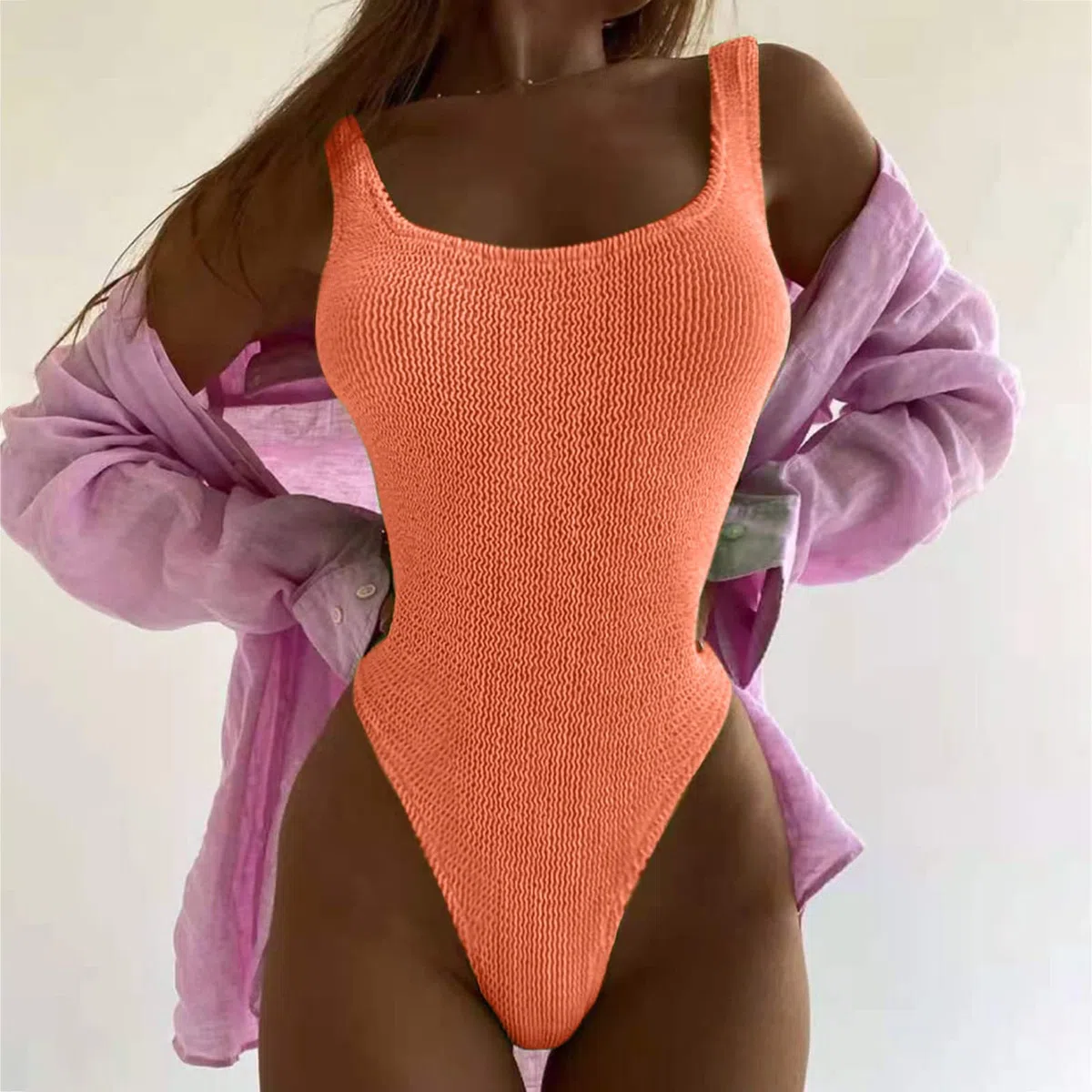 JiJiRuDU Badeanzug Damen Bauchweg High Waist Push up Monokini High Leg Cut Raffung Weicher RIPP Schwimmanzug Einteilige Bademode Swimsuit für Frauen