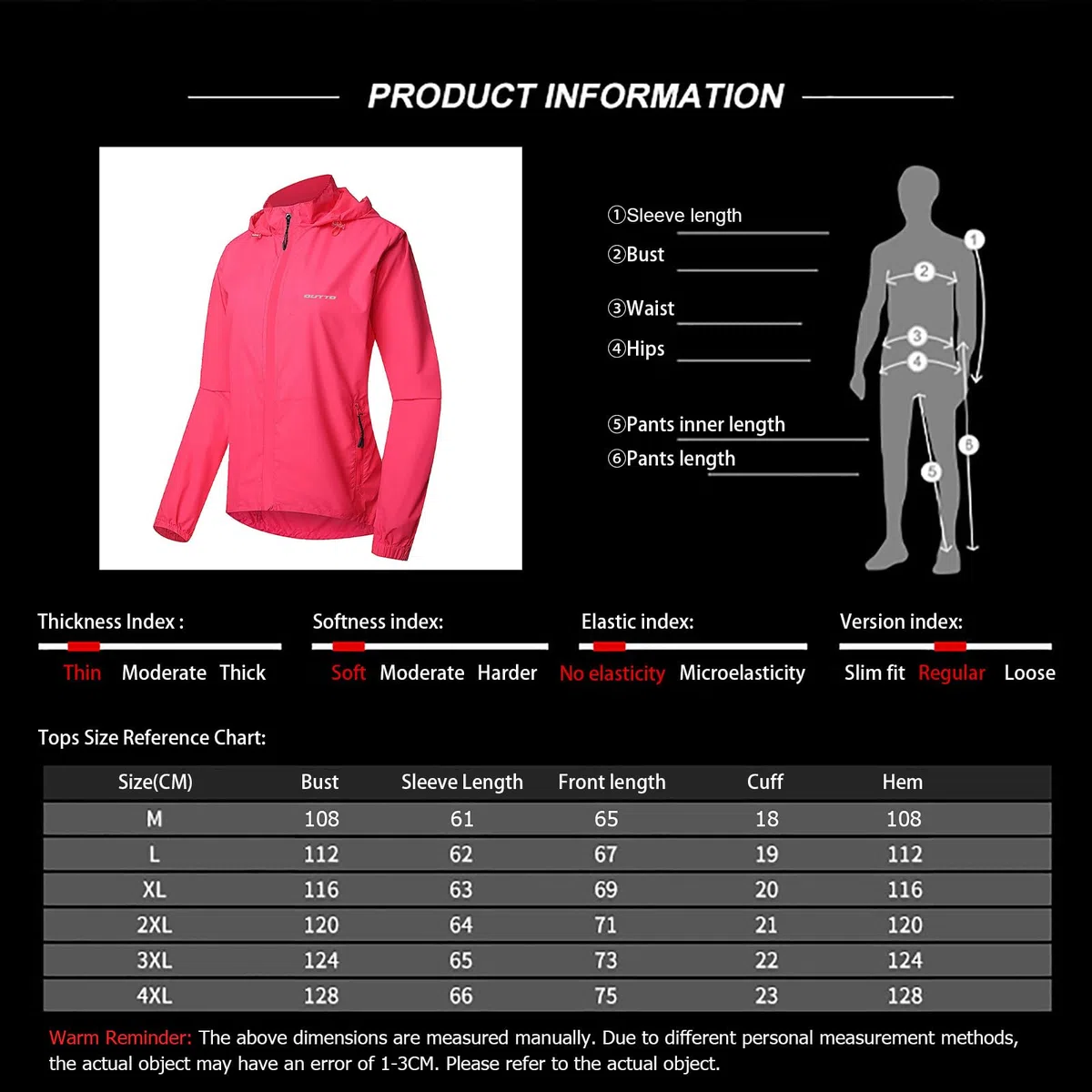 HARLSO Damen Sommer Fahrradjacke 2-in-1 mit abnehmbaren Ärmeln, wasserdichte, atmungsaktive Fahrradweste für Radfahren, Laufen,Pink-3XL