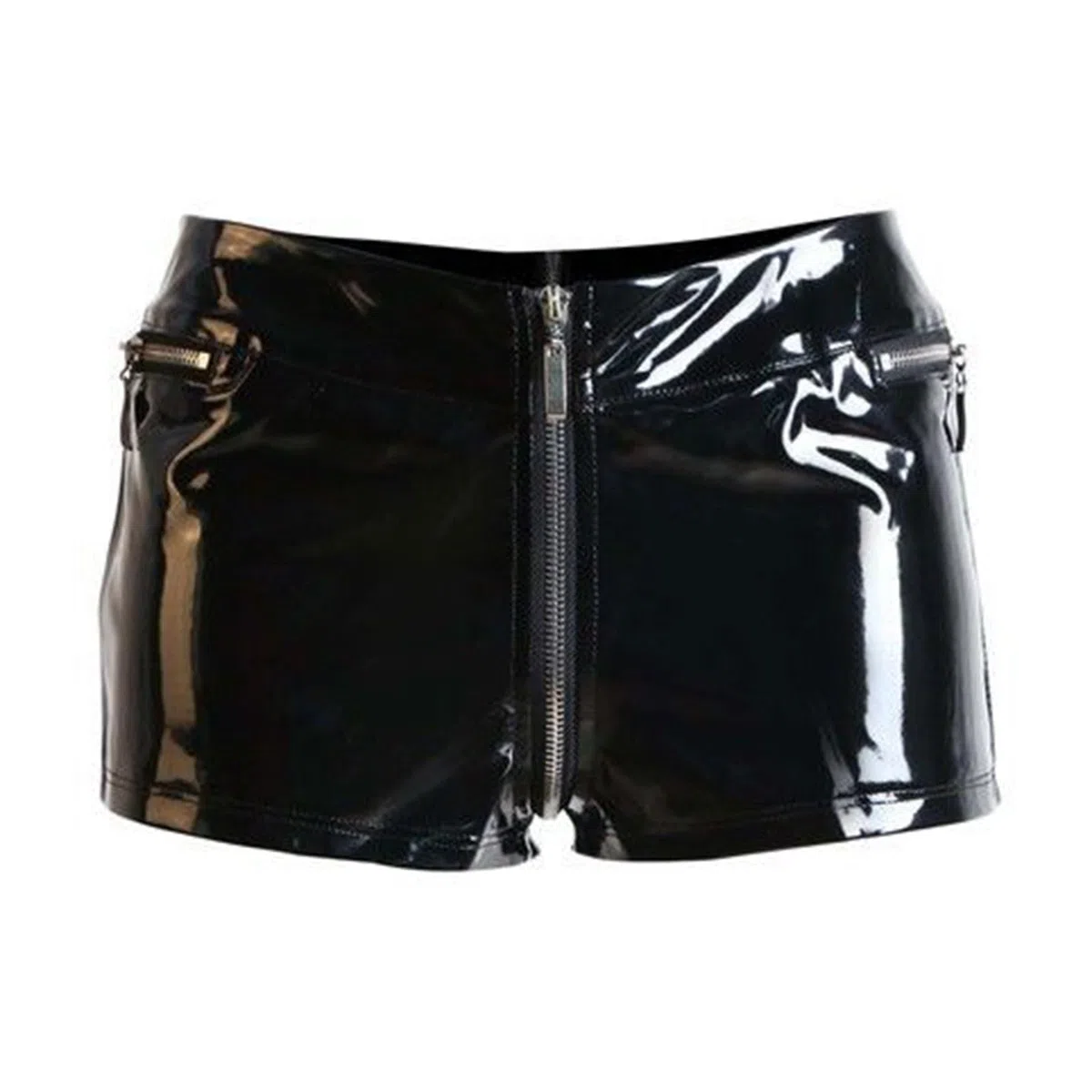 Wetlook-Shorts für Damen, mit Reißverschluss, Kunstleder, hohe Taille, Clubwear, Reißverschlüsse, Hotpants im Schritt