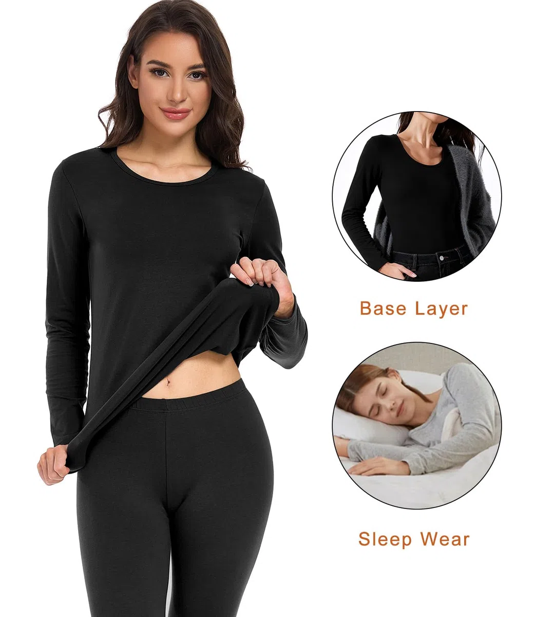 wirarpa Thermounterwäsche Damen Baumwolle Set Thermowäsche Set Leichtgewic Thermounterhemd Thermounterhose Herbst und Winter