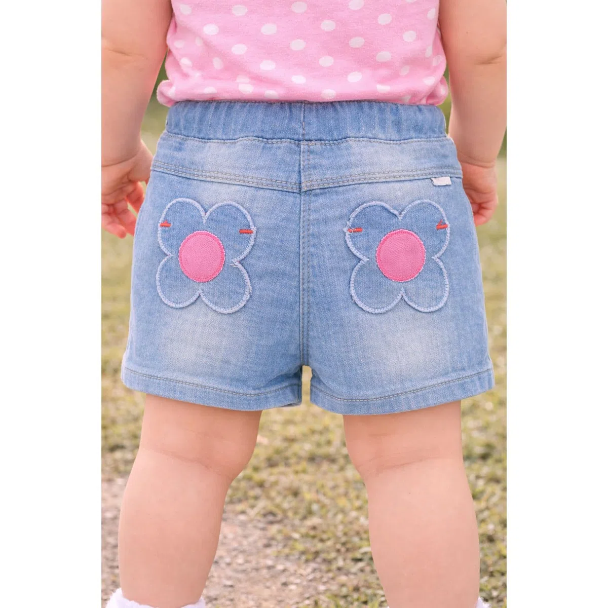 Bondi Baby Mädchen Jeans Bermuda Flower 86886 | Blue Denim