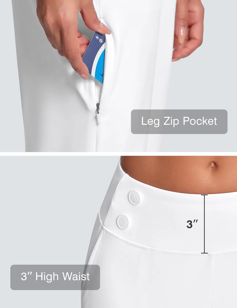ISEEGZ Elegante Caprihose für Damen, hohe Taille, Stretch, Golf-Caprihose für den Sommer, mit Taschen, Arbeit, Freizeit, 45,7 cm