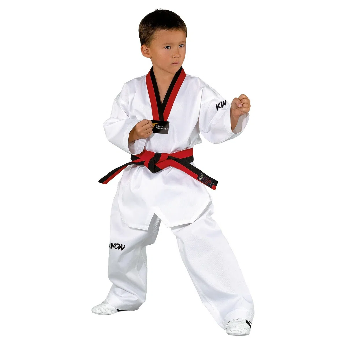 TKD-Anzug Victory Poom, weiß mit schwarz/rotem Revers
