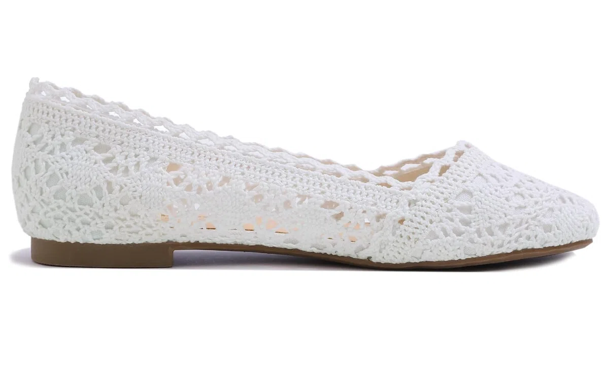 Feversole Ballerinas für Damen, Flacher Absatz, Spitzenstoff