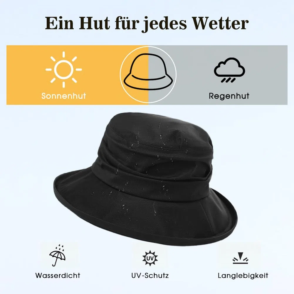 Comhats Faltbarer Damen Regenhut Sonnenhut wasserdichte Mütze mit Kinnband UPF50+