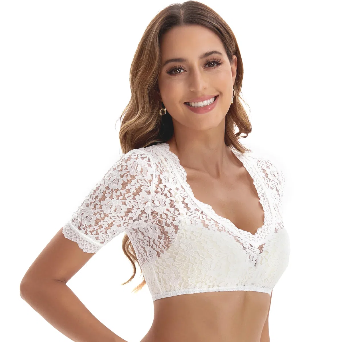 Dirndl Bluse Damen,Dirndlbluse Spitze,Dirndl Bluse, Dirndlblusen,Dirndlbluse Hat Einen Eleganten V-Ausschnitt und Sexy Spitze