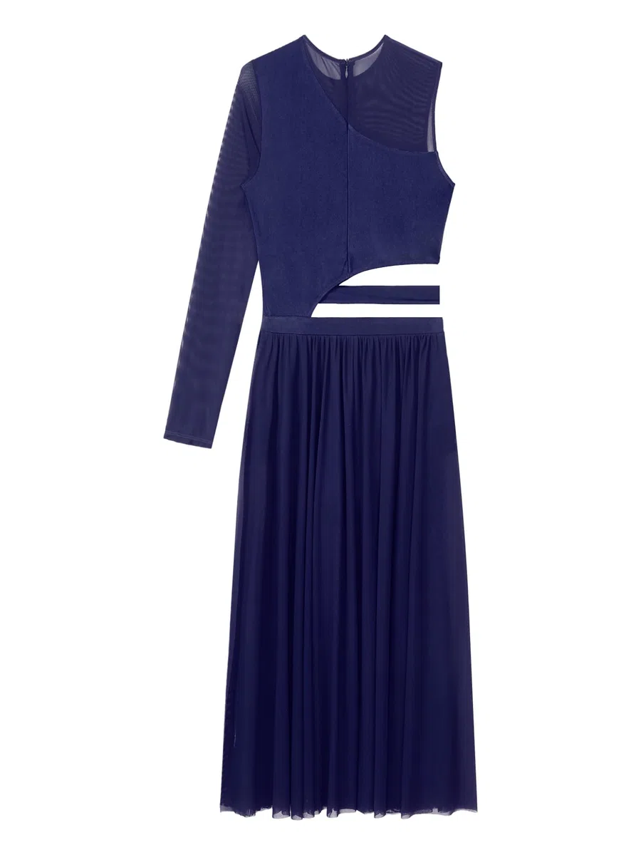 Damen Lyrisch Tanzkleid Ballettkleid Langarm Eiskunstlauf Kleid mit Mesh Rock Modern Contemporary Latein Tanzkleid