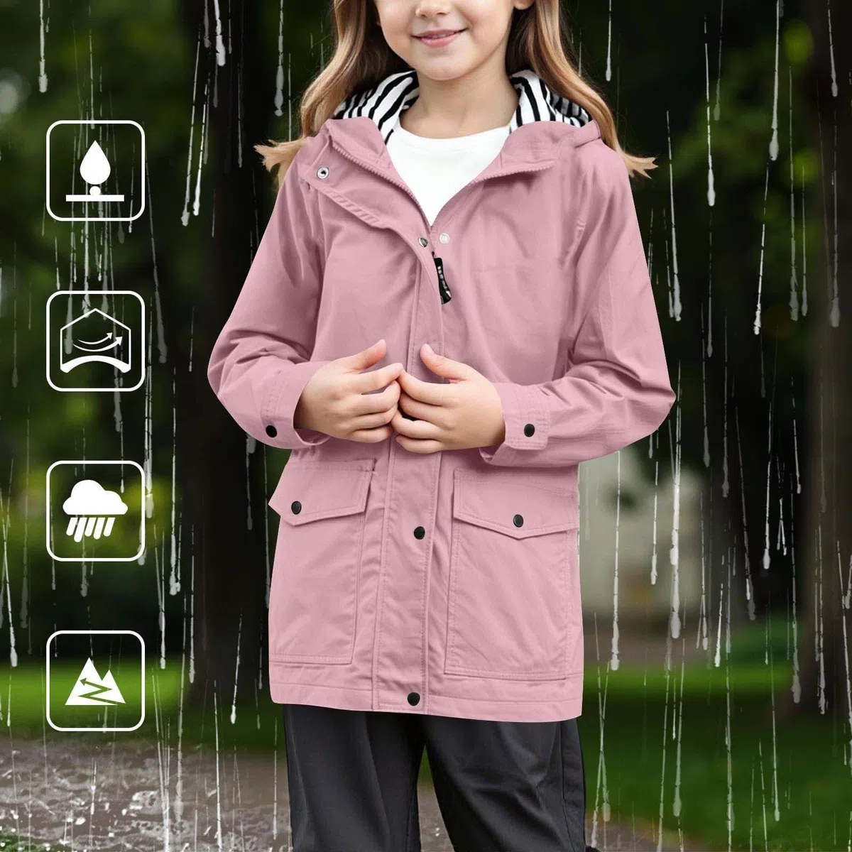 Cocila Regenjacke Kinder Wasserdicht Regenjacke Mädchen Winddicht Übergangsjacke Atmungsaktiv Softshelljacke mit Kapuze und Taschen Leichte Reißverschluss Windbreaker Regenmantel