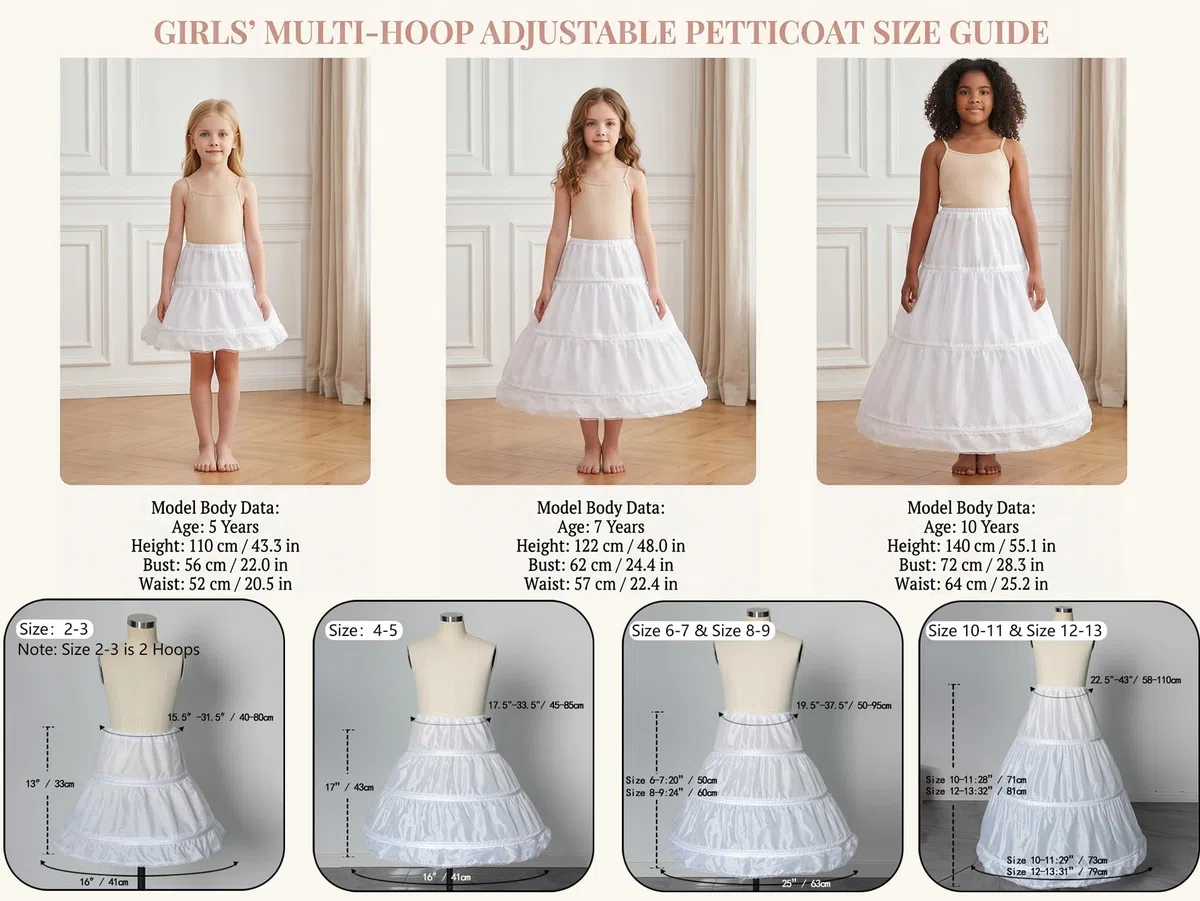Abaowedding Girls' 3 Hoops Petticoat Full Slip Flower Girl Crinoline Skirt