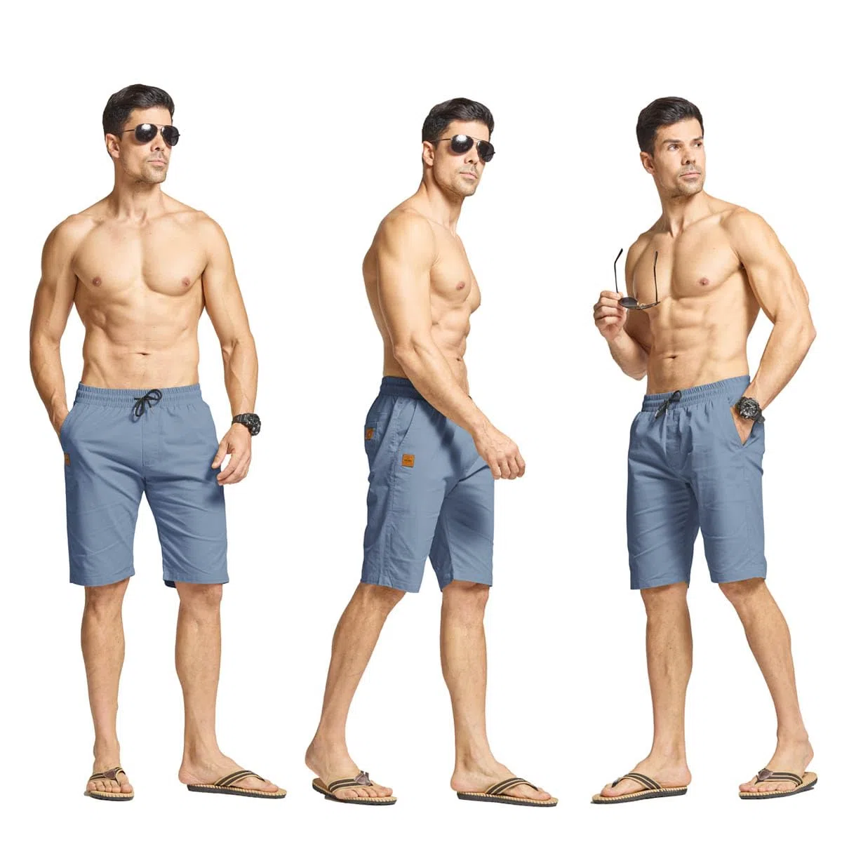 JustSun Kurze Hosen Herren Baumwolle Elastische Taille mit Tunnelzug