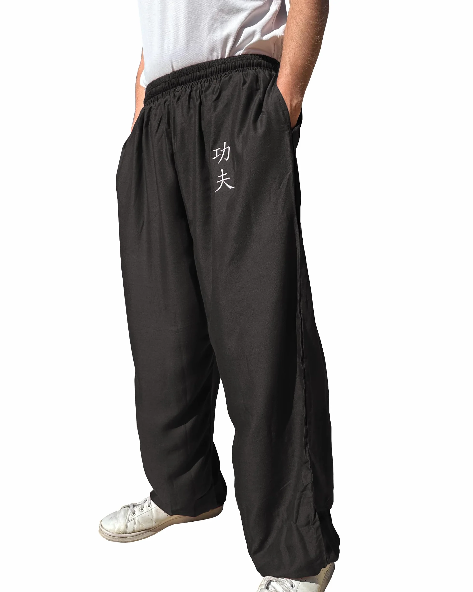 TAO MARTIAL Kung Fu Hose Wing Chun Tai Chi Stil mit Taschen Lose Hose Rayon V3 (KF Schwarz, Größe S)