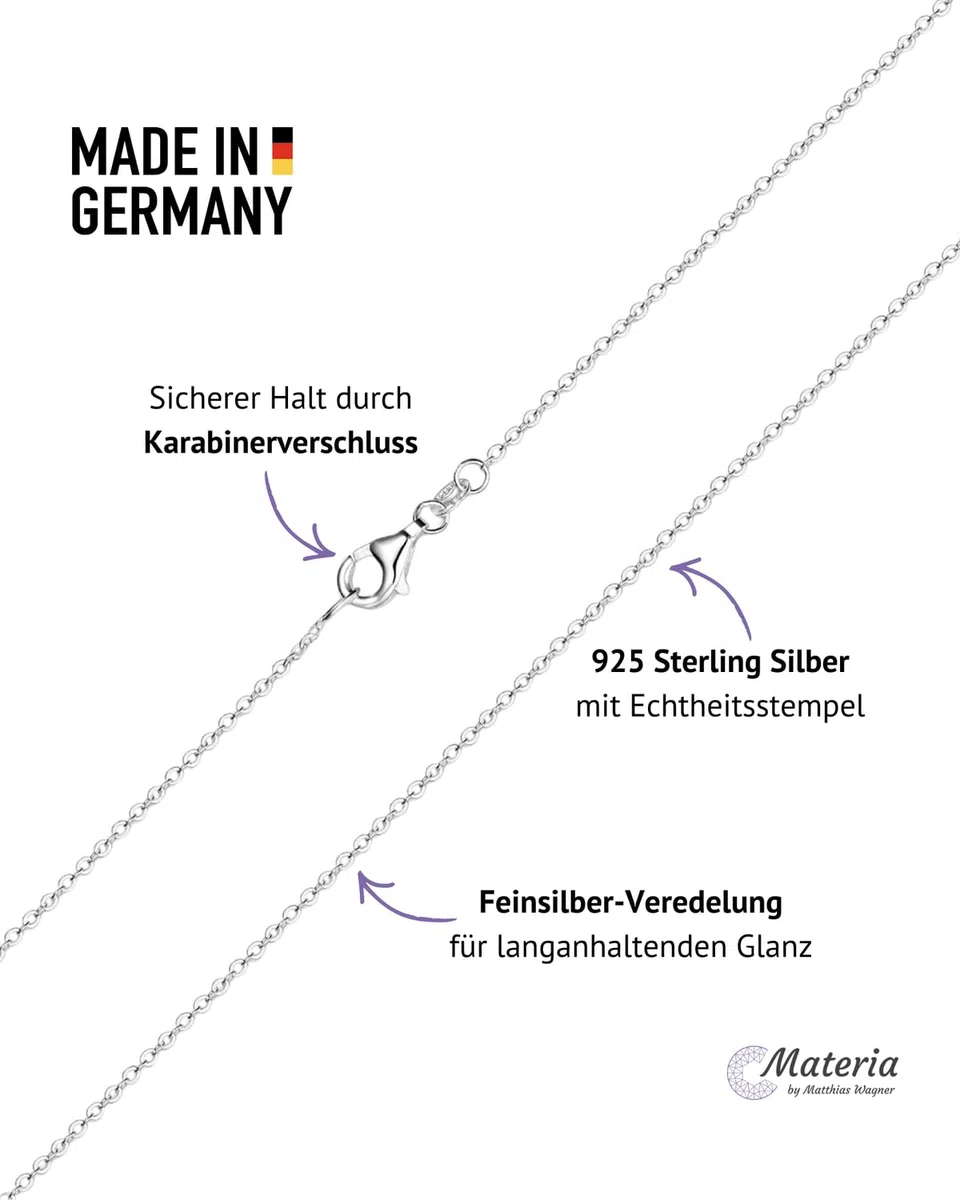 MATERIA by Matthias Wagner Feine Ankerkette 925 Sterling Silber - 1,2mm Halskette in 7 Längen