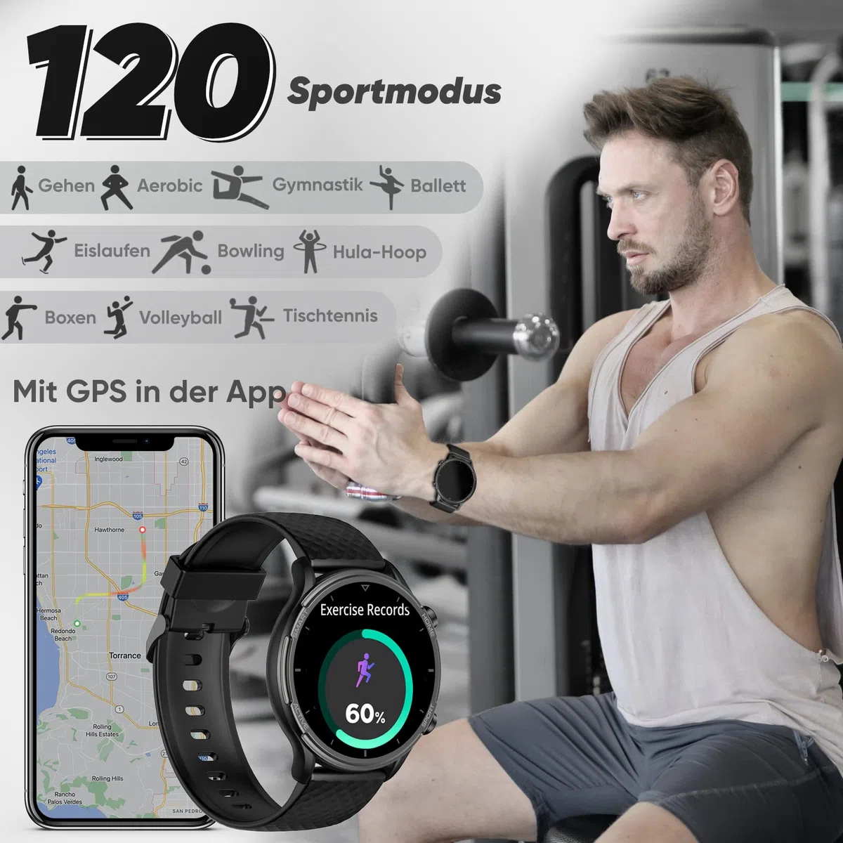 Android Smartwatch Herren Rund Metallarmband - Smartwatch Herren mit Telefonfunktion Whatsapp funktion Blutdruckmessung Schrittzähler Sprachassistenten-Funktion Fitness tracker mit 3 Uhrenarmbändern