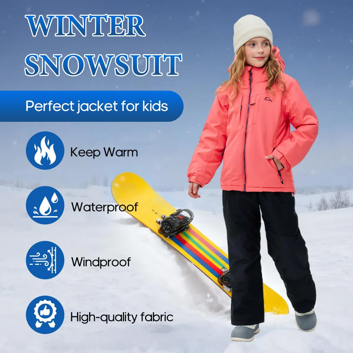SMONTY SNOWER Mädchen Schneeanzug mit abnehmbarer Kapuze, Skianzug, extra warm, Winteranzug