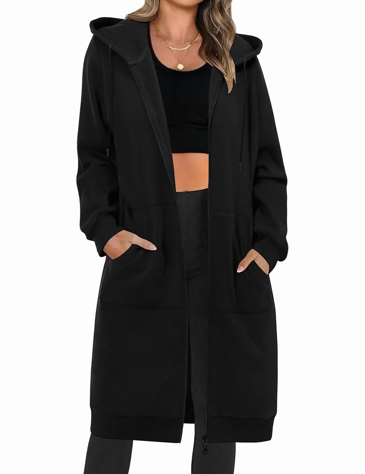 Tuopuda Damen Lange Kapuzenpullover mit Reißverschluss Hoodie Jacke Langarm Herbst Winter Pulli Sweatjacke Sweatshirts Kapuzenpullover Streetwear Strickjacke mit Taschen