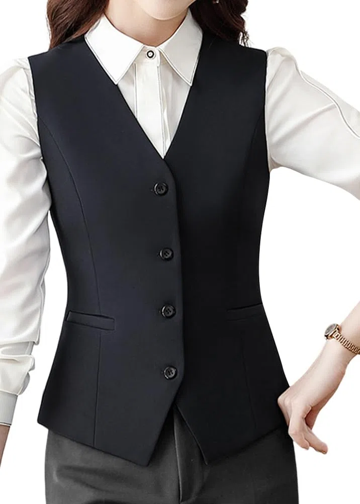 ORANDESIGNE Anzugweste Damen Elegant Weste V-Ausschnitt Anzug Weste Business Freizeit Gilet Slim Fit