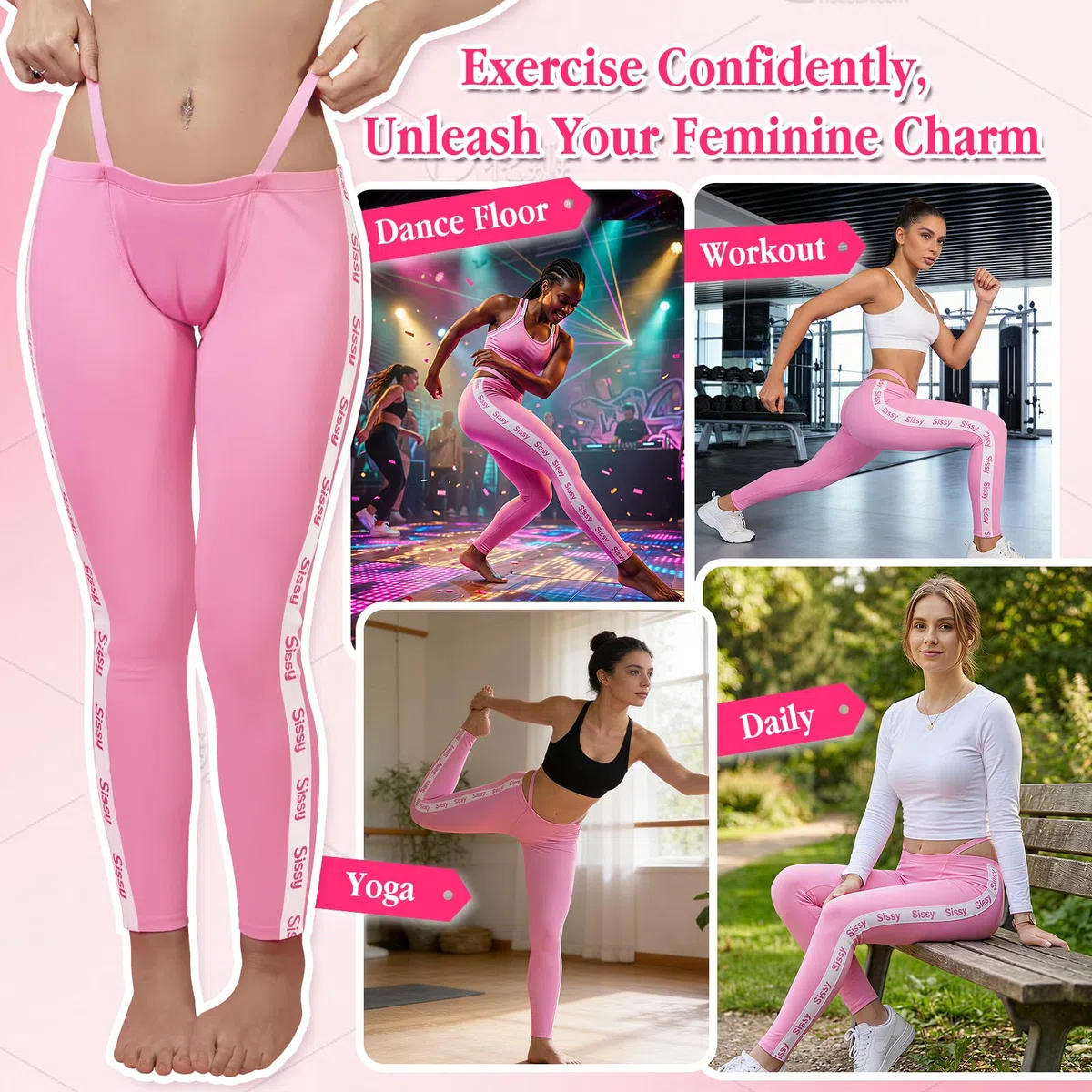 LittleForBig Unisex Soft Silky Y2k String-Tanga Sissy Yoga-Hose Leggings – Athletic Stripe
