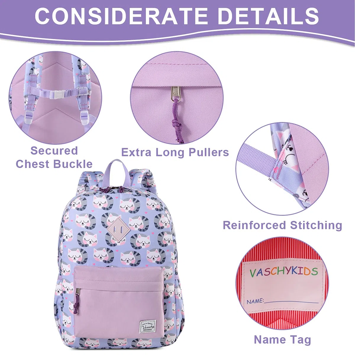 VASCHY Kinderrucksack Jungen Mädchen, Niedlich Wasserdicht Vorschule Kinder Rucksack Kindergarten Kleinkind Rucksack Schulranzen mit Brustgurt