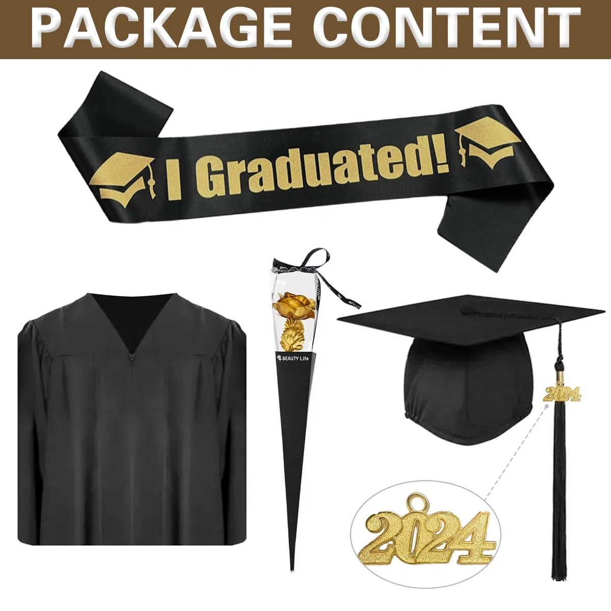 Amycute Abschluss Talar mit Hut, Schwarz Robe, Unisex Graduation Robe, Hut, Akademischer Talar, Uni Kleid, Doktorhut, Quaste 2025 für Abschlussfeier.
