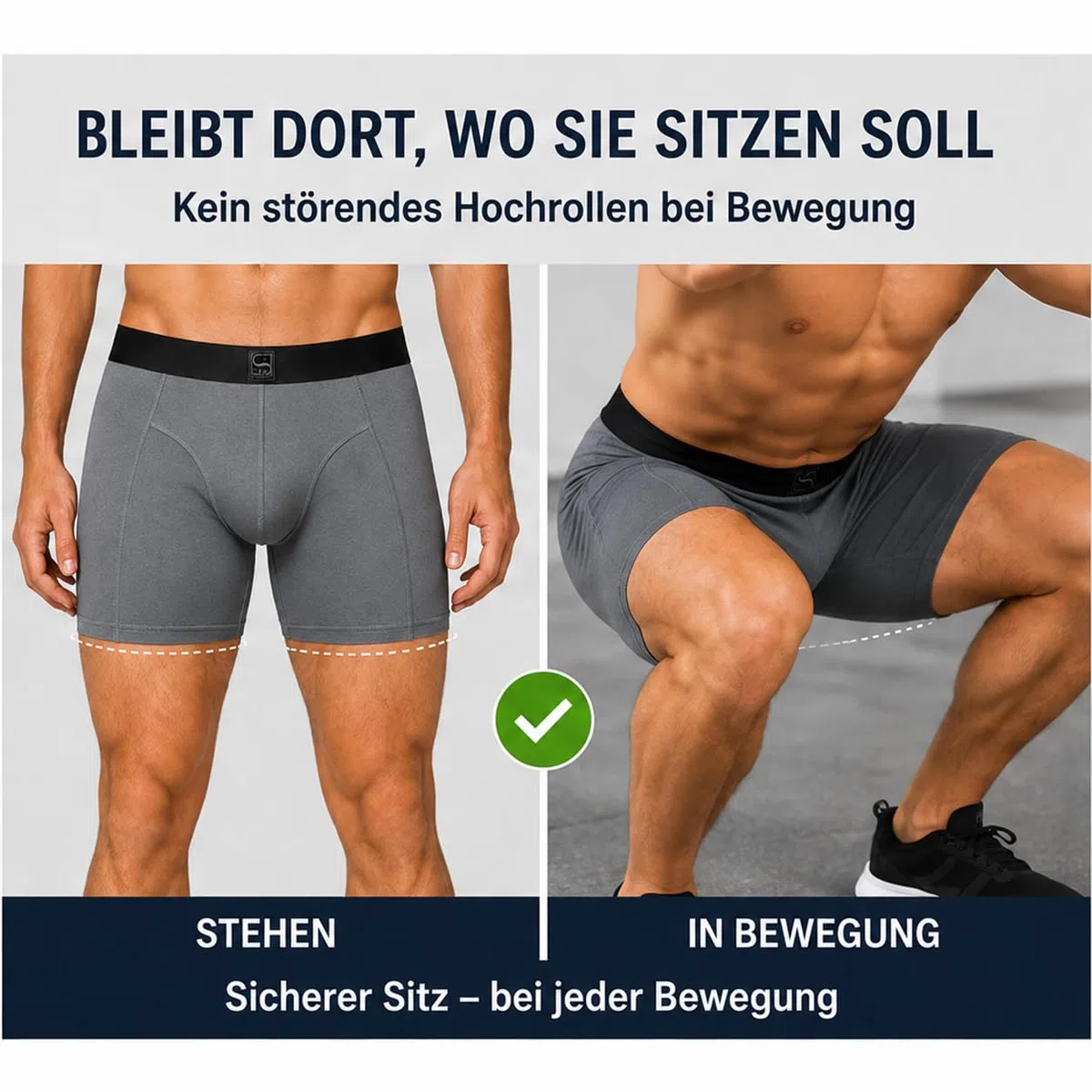 SITZTGUT 3er Pack Sport Boxershorts Herren, Mit leicht längerem Bein, Einfarbig, Größe S-4XL