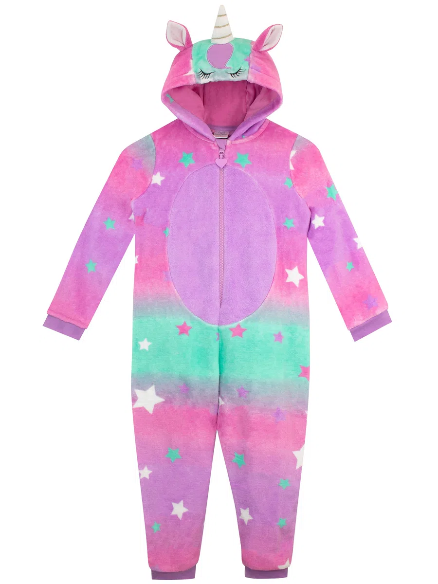 Harry Bear Einhorn Schlafanzug Mädchen | Fleece Overall Madchen | Onesie | Jumpsuit Schlafanzug Kinder