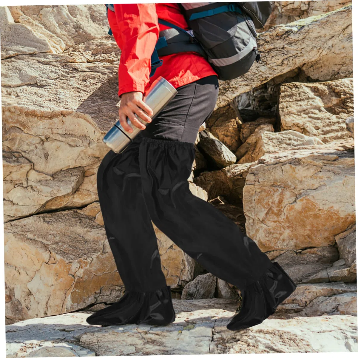 Sosoport Regenhose Einfach Anzuziehen aus Oxford Gewebe Winddicht für Damen und Herren Schwarz Größe L für Outdoor Aktivitäten und Wandern
