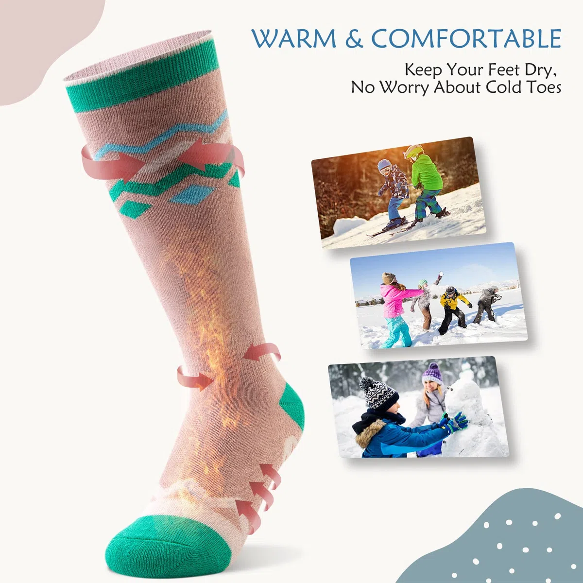 OutdoorMaster Ski Socken, Snowboard Socken für Jungen & Mädchen, Thermal Winter Warm & Atmungsaktiv, Über der Kalb