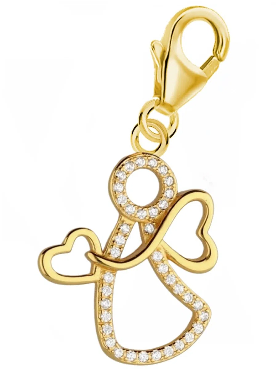 Goldene Hufeisen Charm Anhänger Engel 925 Silber für Bettelarmband oder Charmkette