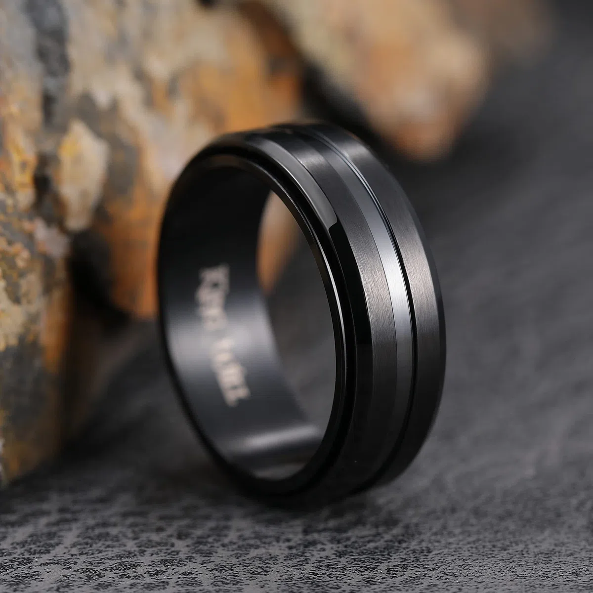 King Will 8mm Spinner Ring für Männer & Frauen - Edelstahl Fidget Angst Ring mit hochglanzpolierter & gebürsteter Oberfläche | Schwarz, Silber, Unisex Schmuck Geschenk