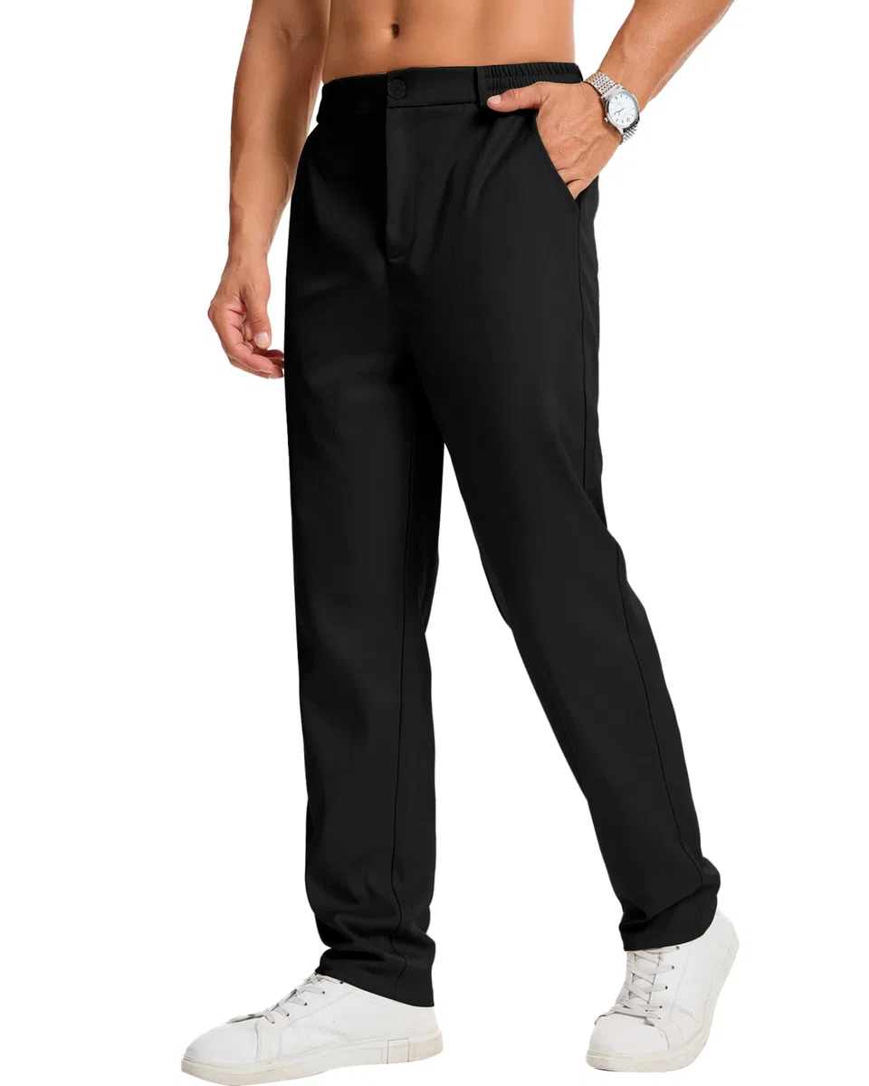 LVCBL Herren Chinohose Stretch Sommer Regular Fit Freizeithose Einfarbig Passform Mit Bundgummi
