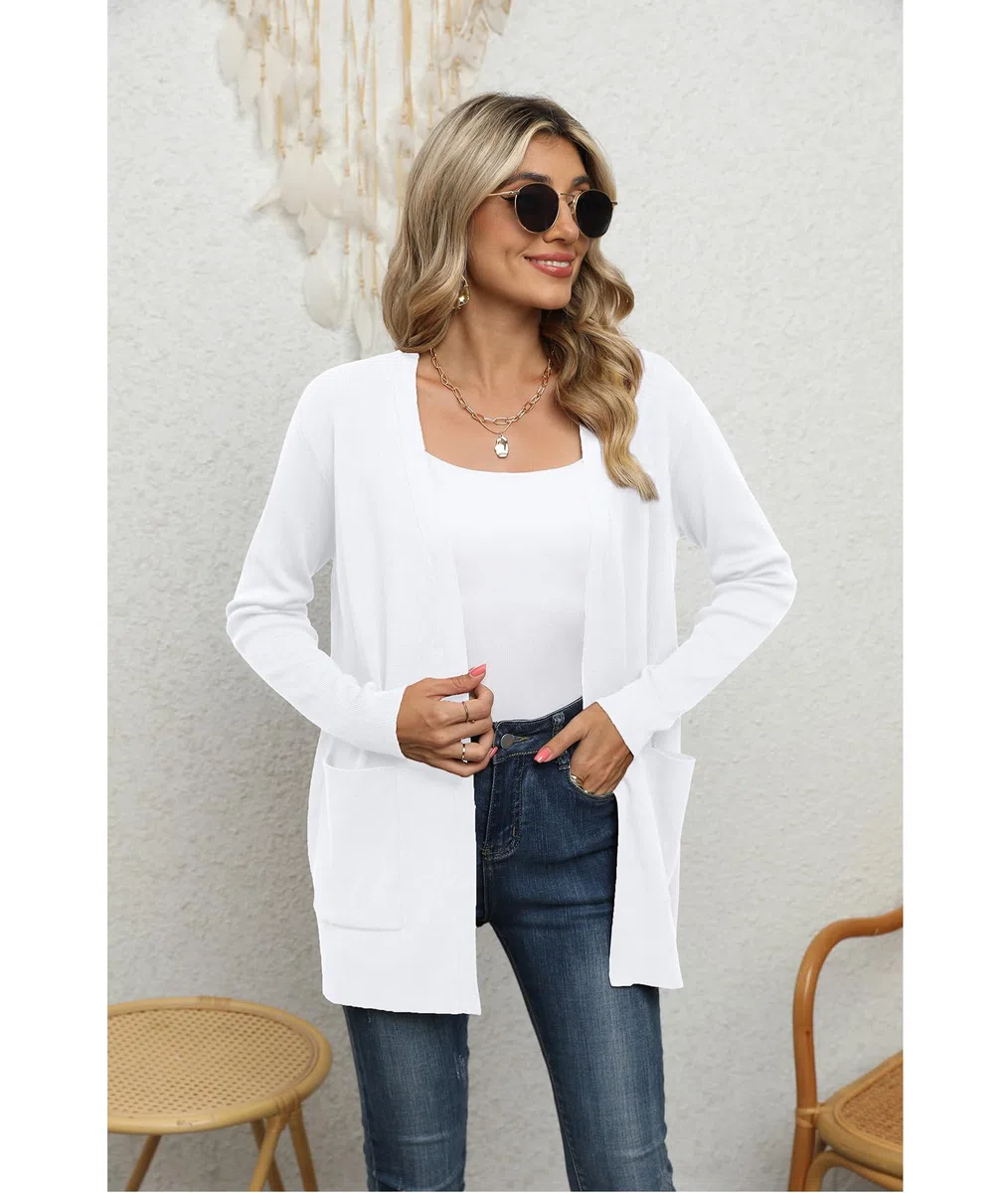 Yommay Strickjacke für Damen Elegante locker lässig leichtes Frauen Herbst Langarm Pullover mit Taschen