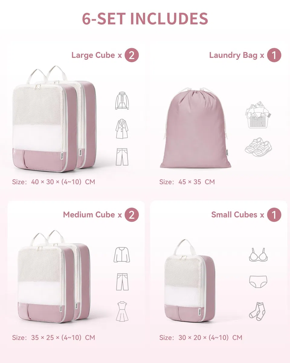 Narwey 6 Teilige Packing Cubes Koffer Organizer Set Compression Packing Cubes Kompression Koffer Organizer, Packwürfel Kompression für Travel Essentials & Reise Set (Kombiniert)