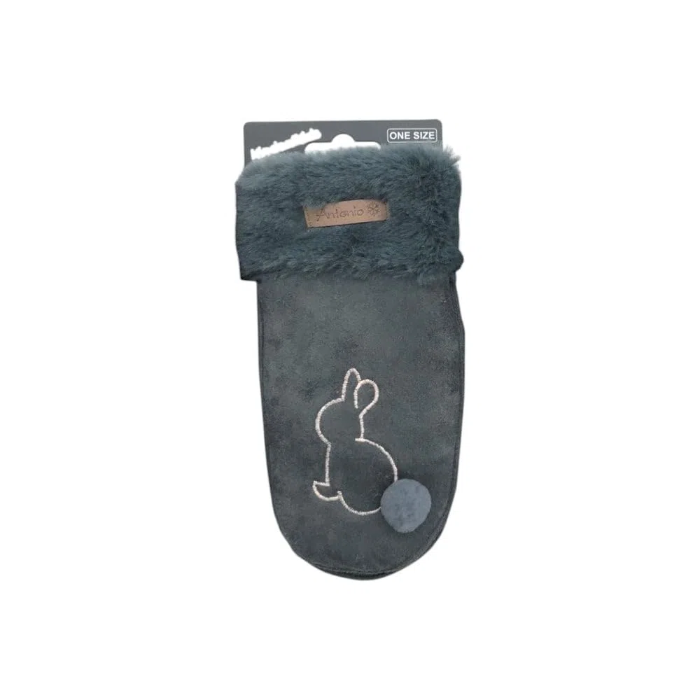 Winter Kinder Suede Fäustlinge » Handschuhe Hase mit Teddy » Günstige Kinderhandschuhe weich gefüttert » Kunstfell am Handgelenk