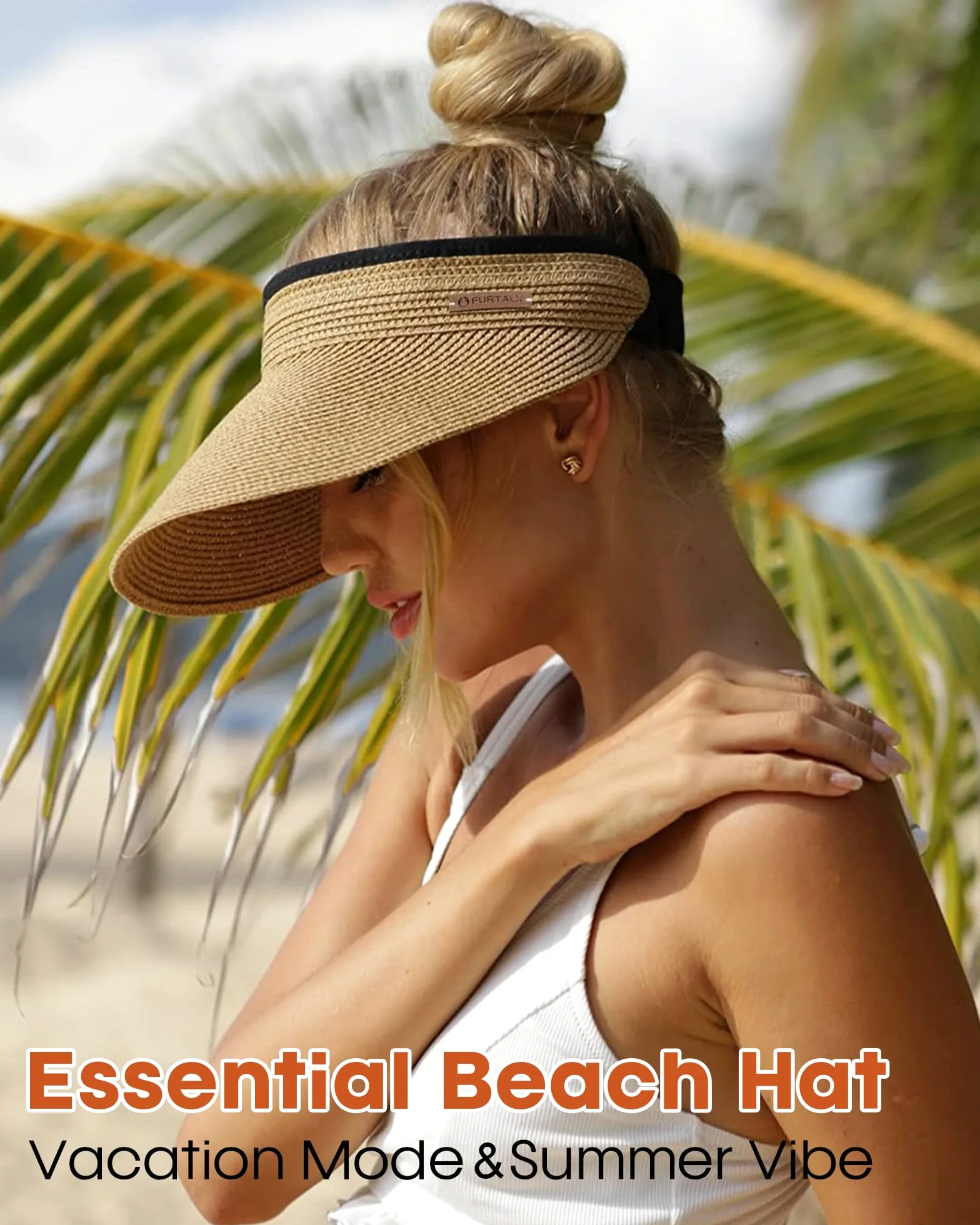 FURTALK Damen Sonnenhut UV-Schutz Strohhut UPF 50+ Sommerhut Packbar Faltbar Strandhut Visor Cap