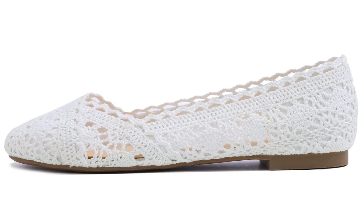 Feversole Ballerinas für Damen, Flacher Absatz, Spitzenstoff