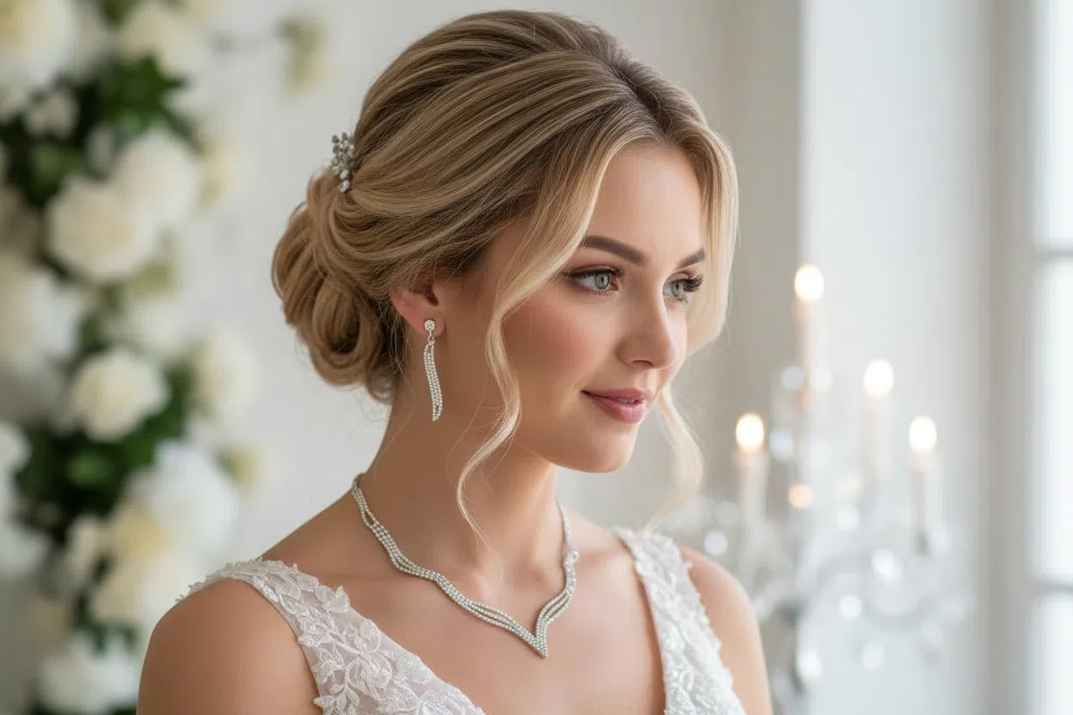 3er Set V SILBER Strass Schmuckset Damen – Halskette Ohrringe Armband Collier Brautschmuck Hochzeit Abiball Kommunion