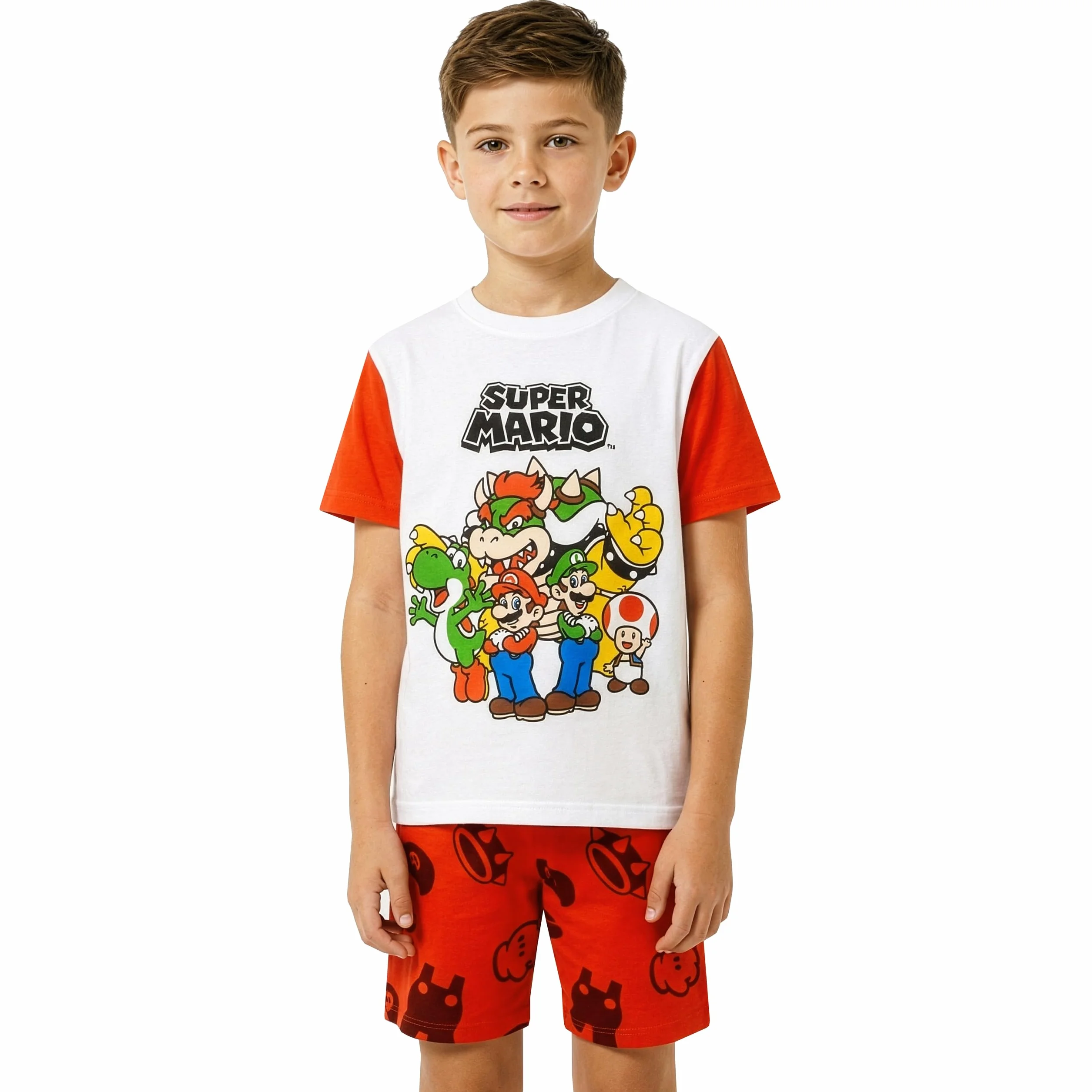 Super Mario Pyjama Kinder, Schlafanzug Kinder Jungen Kurz Set, Bequemer Schlafanzug Mit Mario Design