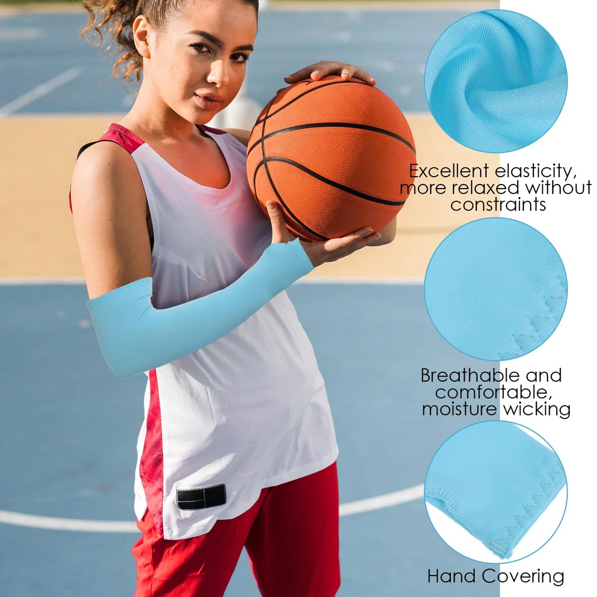 CIATBYYJ 3 Paar Jugend Sport Armstulpen,Armlinge Kinder,Arm Sleeve mit Daumenloch,Flexibel Ärmel,Atmungsaktiv Armsleeve,für Jungen Mädchen Volleyball Basketball Armschoner(Schwarz Weiß und Blau)