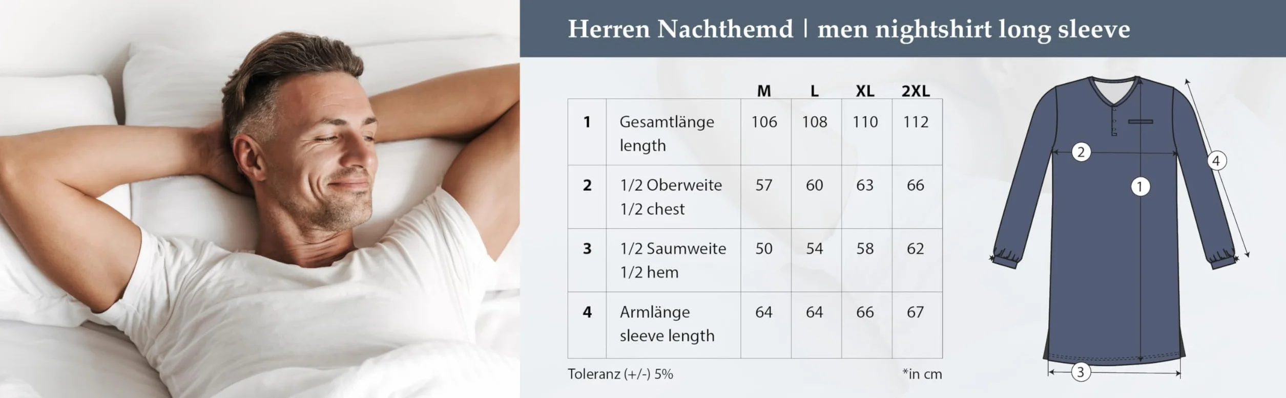 Herren Nachthemd Langarm Größe M-3XL Schlafshirt Pyjamaoberteil Punkte