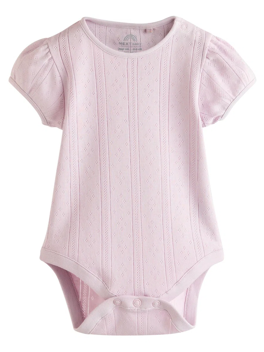 NEXT Baby Kurzärmelige Bodys mit Lochstickerei im 5er-Pack