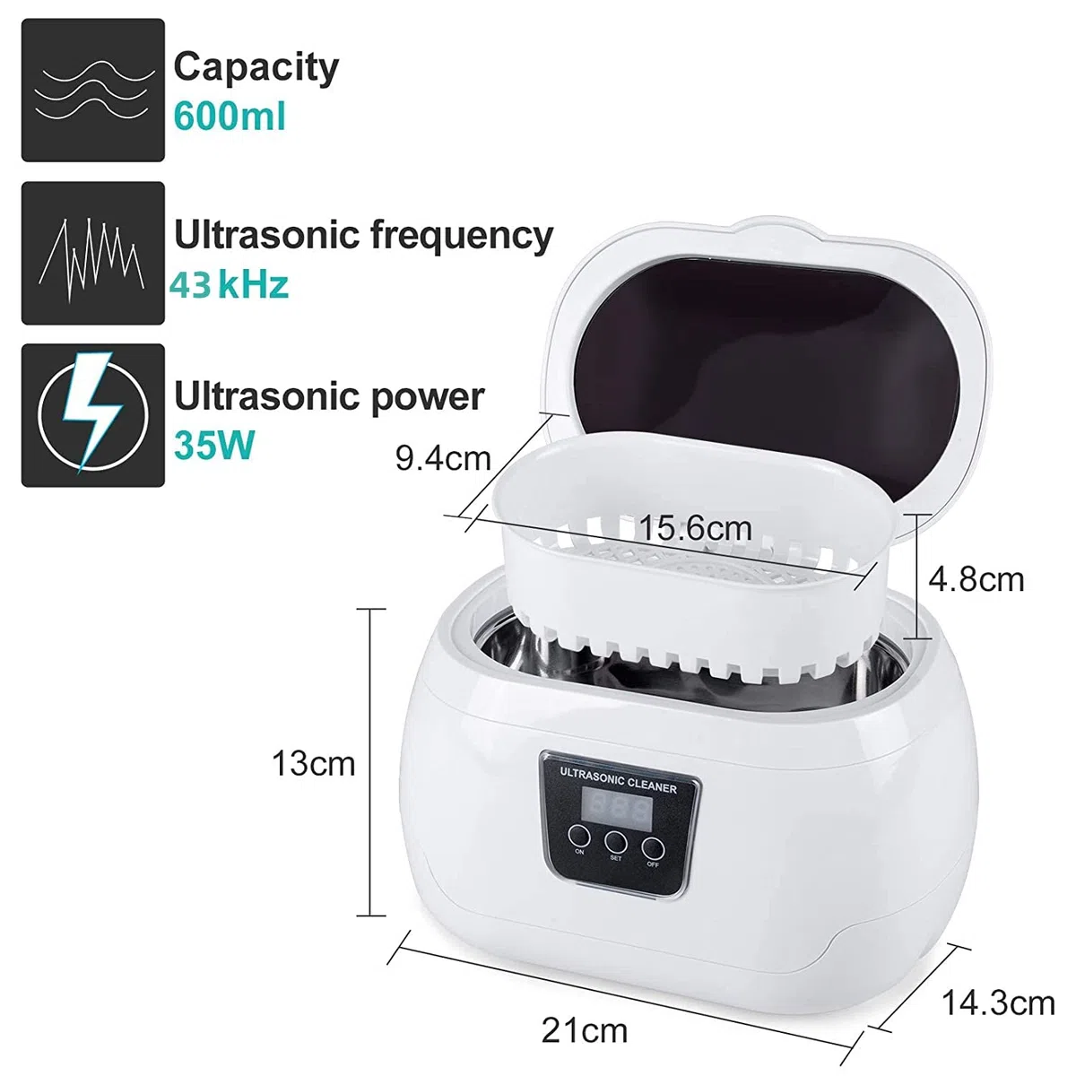 Uten Ultraschallreinigungsgerät Ultraschallreiniger 600ml Ultraschallbad Reinigungsgerät Digital für Brillen Schmuck Uhren Zahnersatz 43KHZ