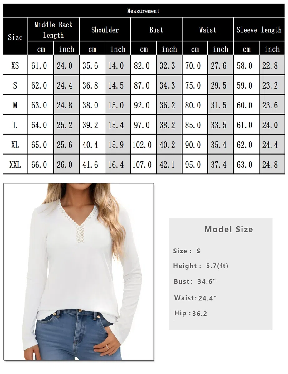 Thermo Oberteile Damen Langarm Baumwolle Thermoshirt mit Spitze V-Ausschnitt Langarmshirt Basic Thermounterwäsche Einfarbige Stretch Top für Herbst Winter