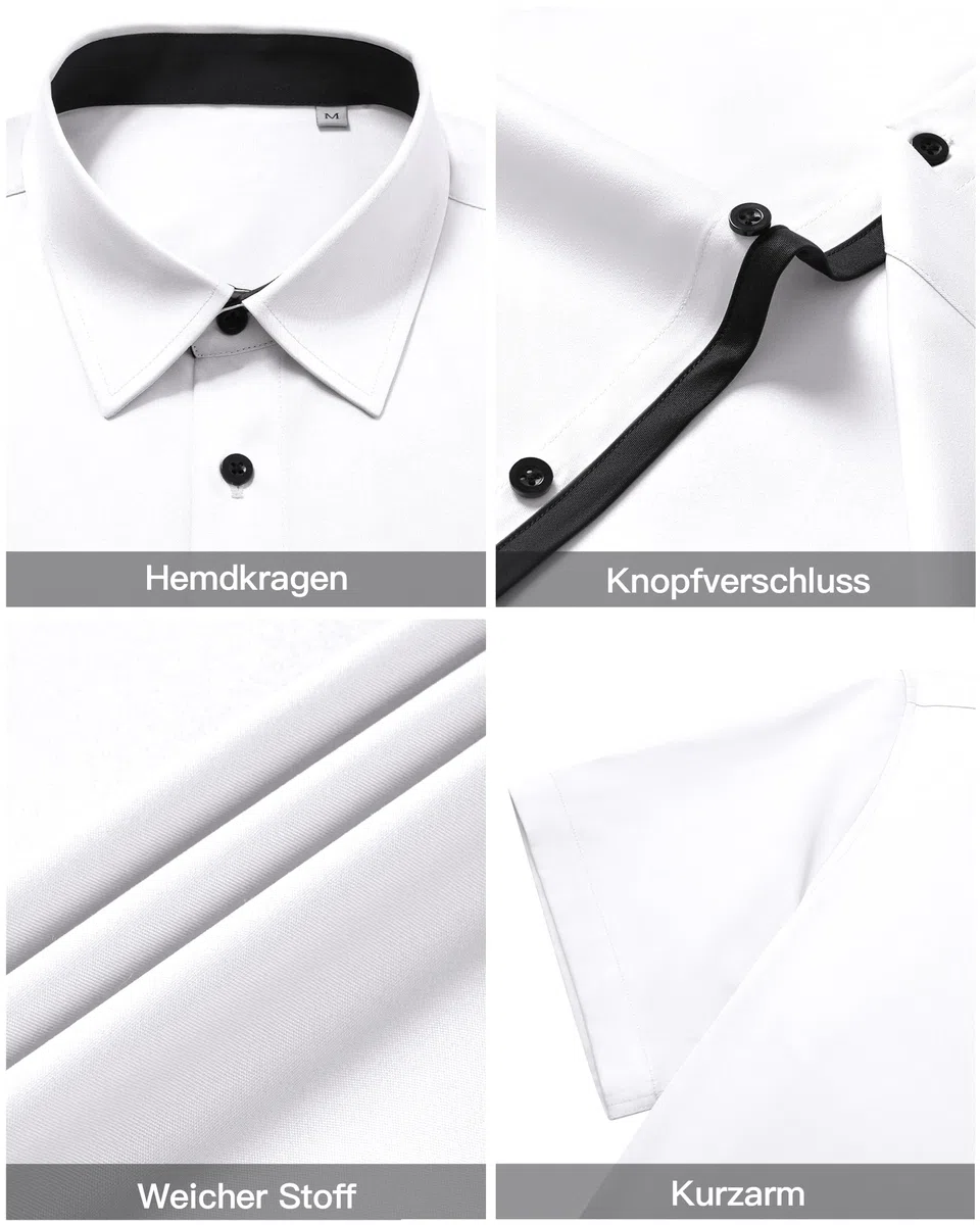 siliteelon Hemd Herren Kurzarm Regular Fit Businesshemden für Herren Bügelfreie Sommerhemd Arbeit Hochzeit Festlich Freizeithemden