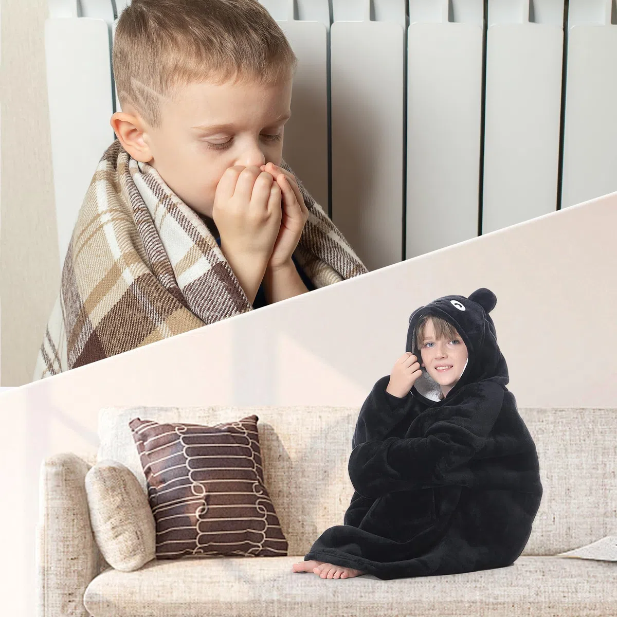 MOKANI ÜBergroßE Hoodie Decke Kinder mit äRmel Tragbare Kapuzenpullover, Super Weich Warmes Bequeme Sweatshirt mit Tasche füR Junge MäDchen