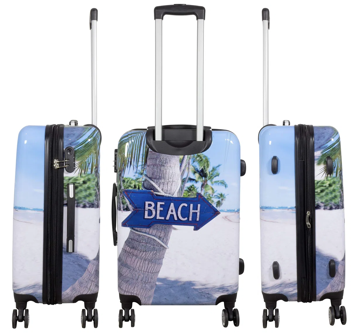 Hartschale Koffer-Set mit Motiv 3-teilig Beach 4 Räder Bunt Strand Zahlenschloss