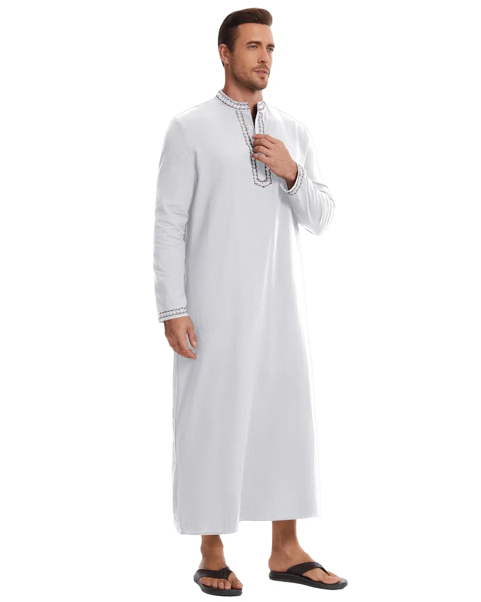 NANAMEEI Kaftan Herren Langarm Mit Taschen Islamische Kleidung Gebetskleidung